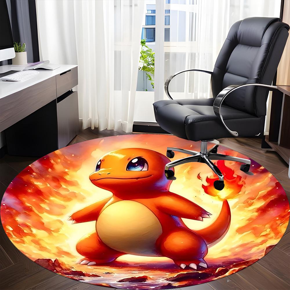 1pcPokémon Flame Dragon Office Round Area Rug, Indoor Mat Suitable For Office, Bedroom Living Room Home Decor, Room Deco,  Offic a0928144