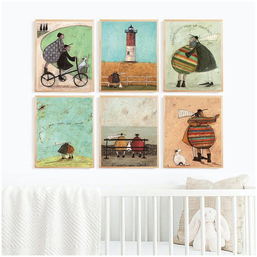 Vintage nórdico abstrato paisagem amor cães pet lona arte da parede pinturas cartazes e impressões fotos sala de estar decoração casa