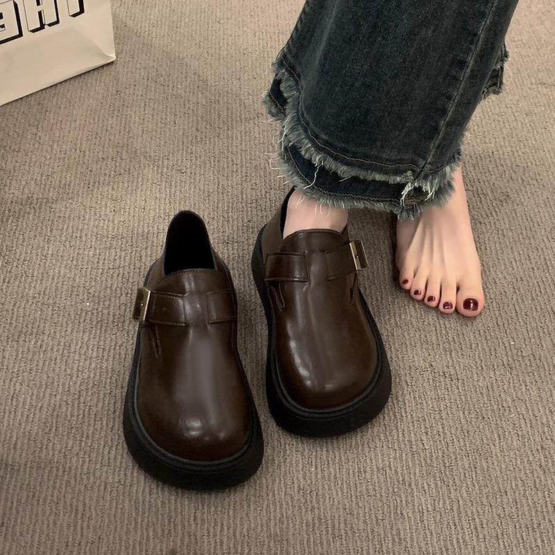 All-inclusive Platform Shoes Women's Autumn New Black Loafers Single Shoes Retro Muffin Small Leather Shoes