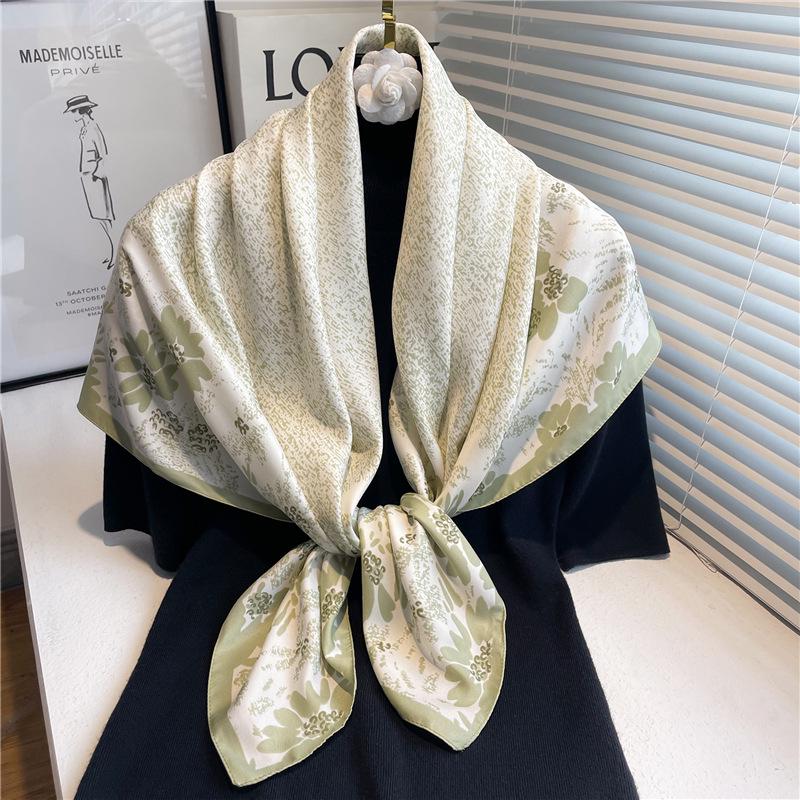 Women's Retro Twill Silk Scarf - 90cm Versatile Shawl for Travel & Sun Protection