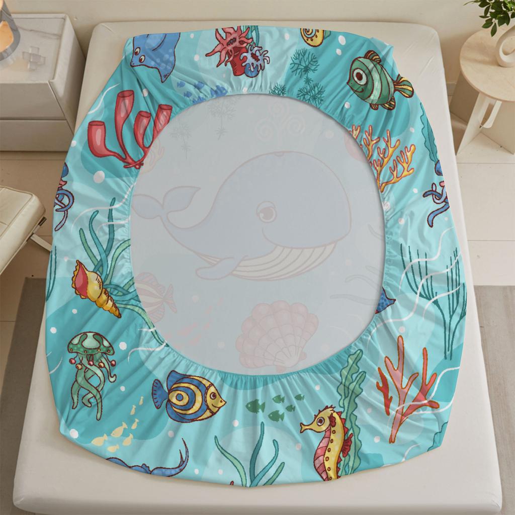 Zestaw 3 szt. prześcieradeł z gumką Zestaw prześcieradeł z motywem wieloryba, ryby, koralowców, wodorostów, meduzy z poszewkami na poduszki do dekoracji sypialni