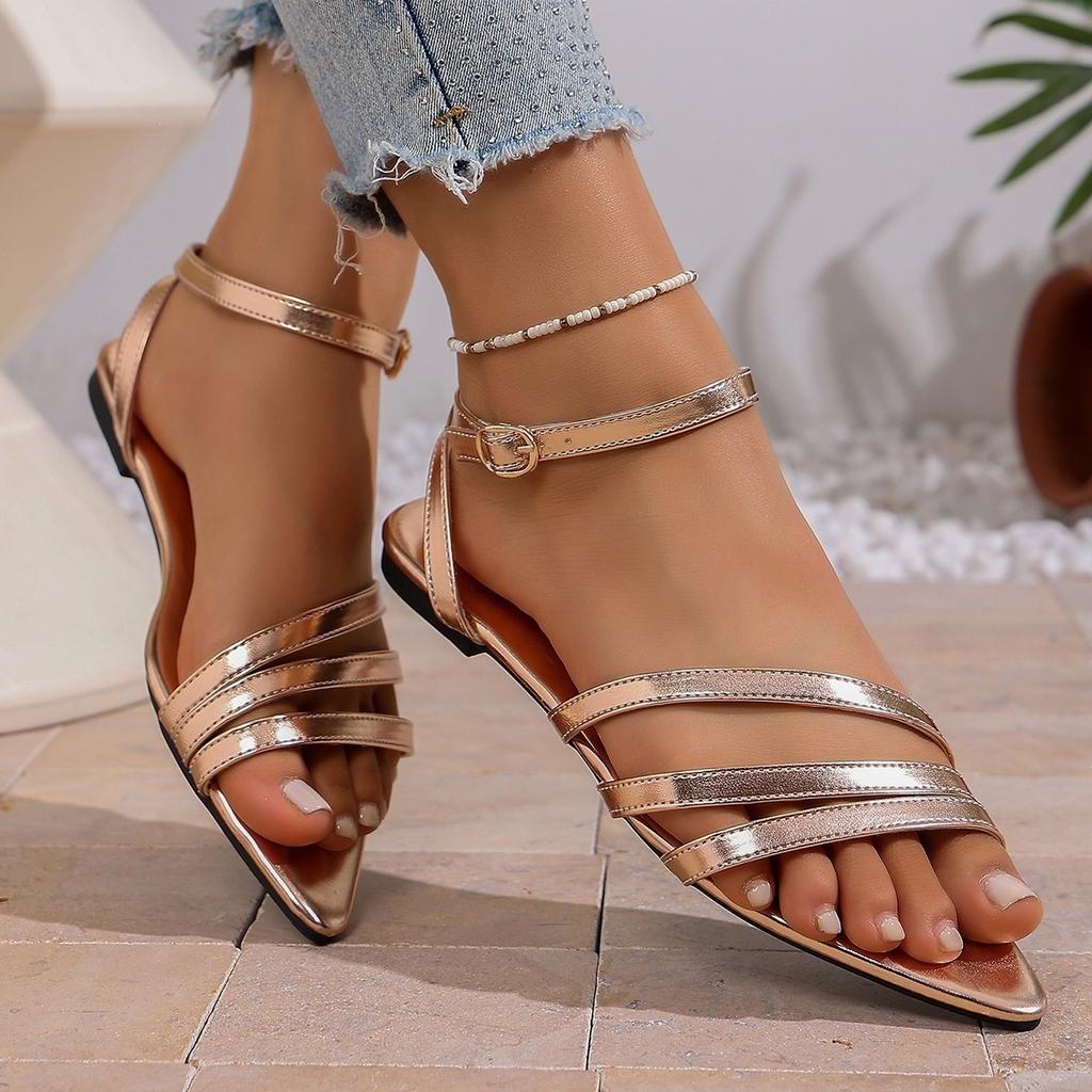 Neue flache Sandalen für Damen in Übergröße, Strandschuhe mit spitzen Zehen
