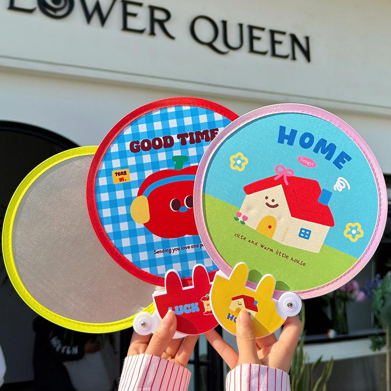 Ventilateur de groupe pliant mignon de dessin animé Plaque réfléchissante pour photographie en extérieur Mini ventilateur de poche rond pratique Ventilateur pliant portable