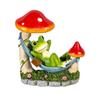 Mushroom Hammock Frog Figurine Garden Frog Statue Lying Frog Ornament for Balcony Yard Art Indoor Desk Decoration