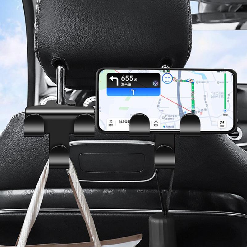 Car Seat Headrest Hook 3 Pack Hanger Storage Organizer Universal for Handbag Purse Coat Fit Universal Vehicle Car Black