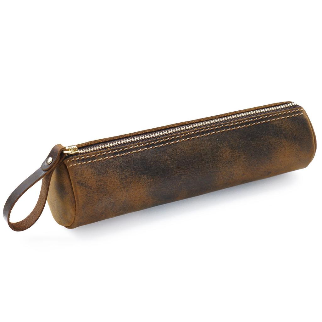 2026 Retro Leather Storage Pencil Bag, First Layer of Crazy Horse Leather Handmade Student Stationery Storage Bag