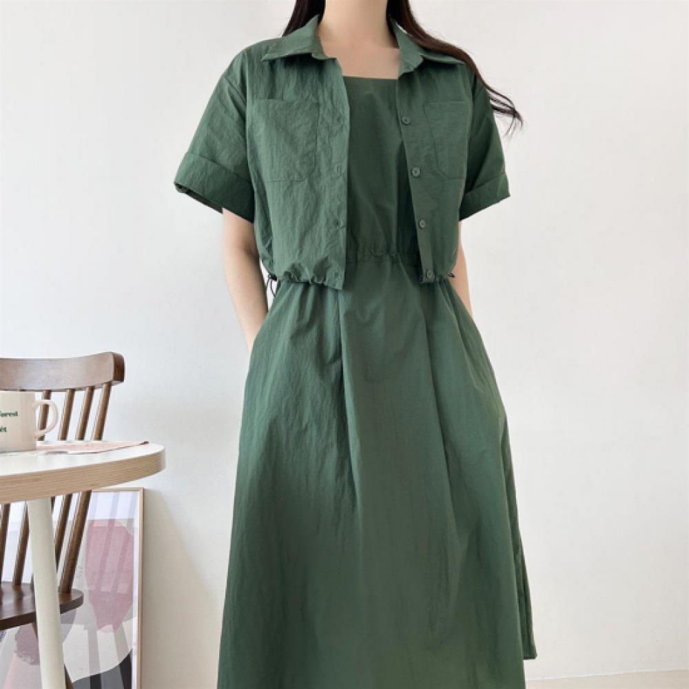 New Arrivals Open Run Women Pocket Strap Short Sleeve Shacket Tank Long Dress