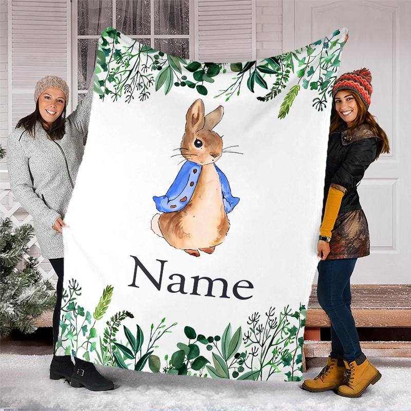 Personalized Custom Name Blanket - Peter Rabbit Print Design,Blanket for Sofa,Bed,Travel,Camping - Soft and Warm, Great Gift