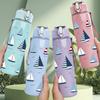 1PC Sailboat Sea Nautical 750ml Color Plastic Sports Water Bottle Leakproof Flip Straw Lid Suitable for Sports Office Home Use