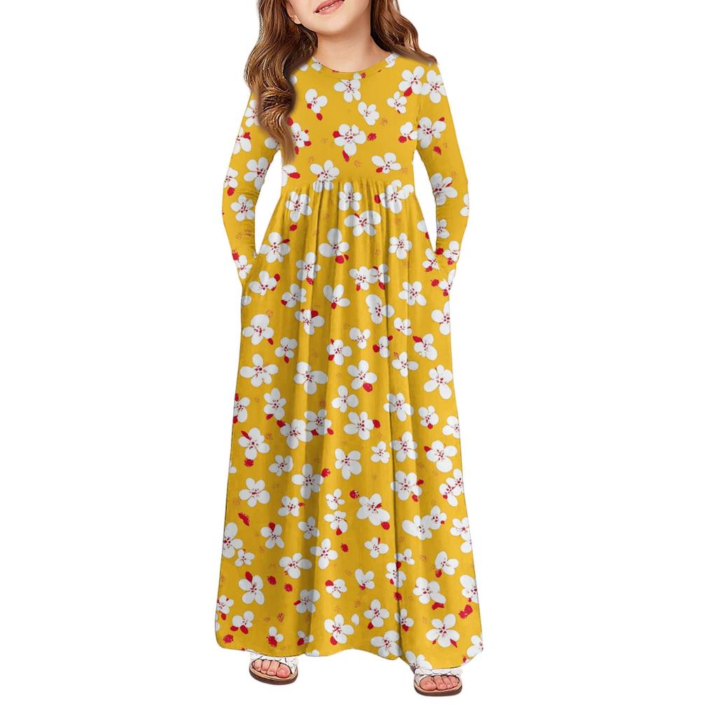 Mädchen Maxi Kleid - Langarm Taschenkleid