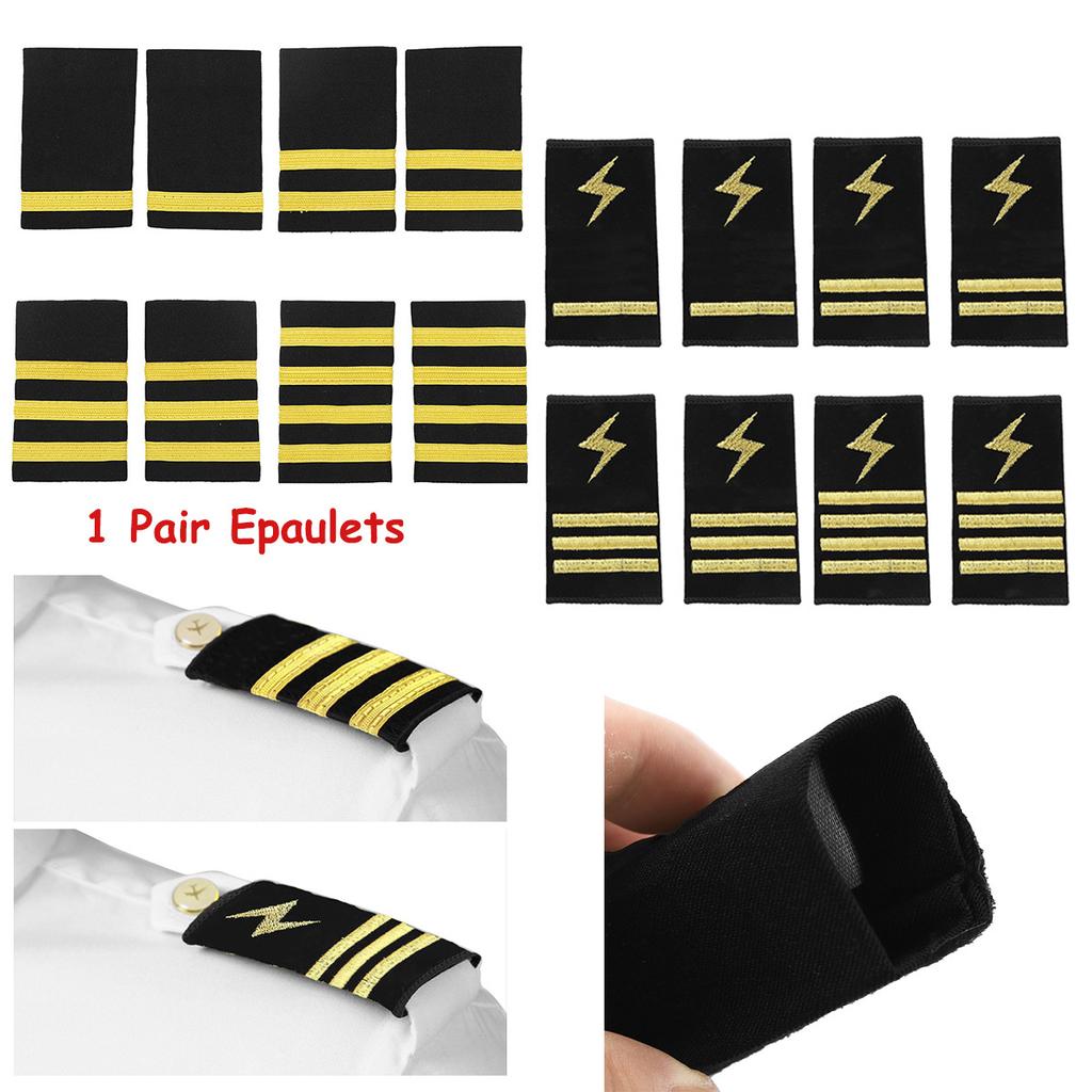 Professional Airline Pilot Uniform Epaulets 1 Pair with 1/2/3/4 Bar and Gold/Silver Nylon Stripes
