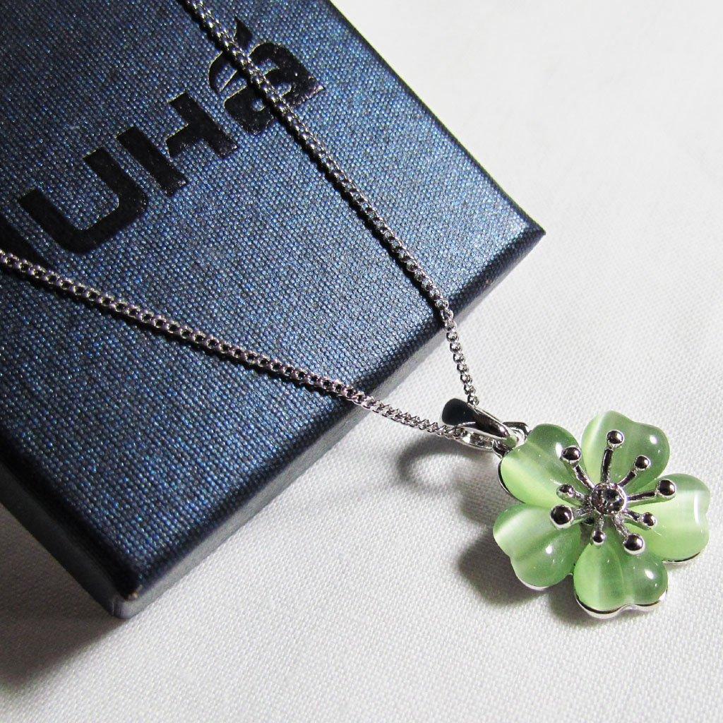 Marke 18 K Weißgold vergoldet elegante blass Gras grün Kirschblüte Auge Halskette österreichischen CZ Diamant [IUHA] Katze