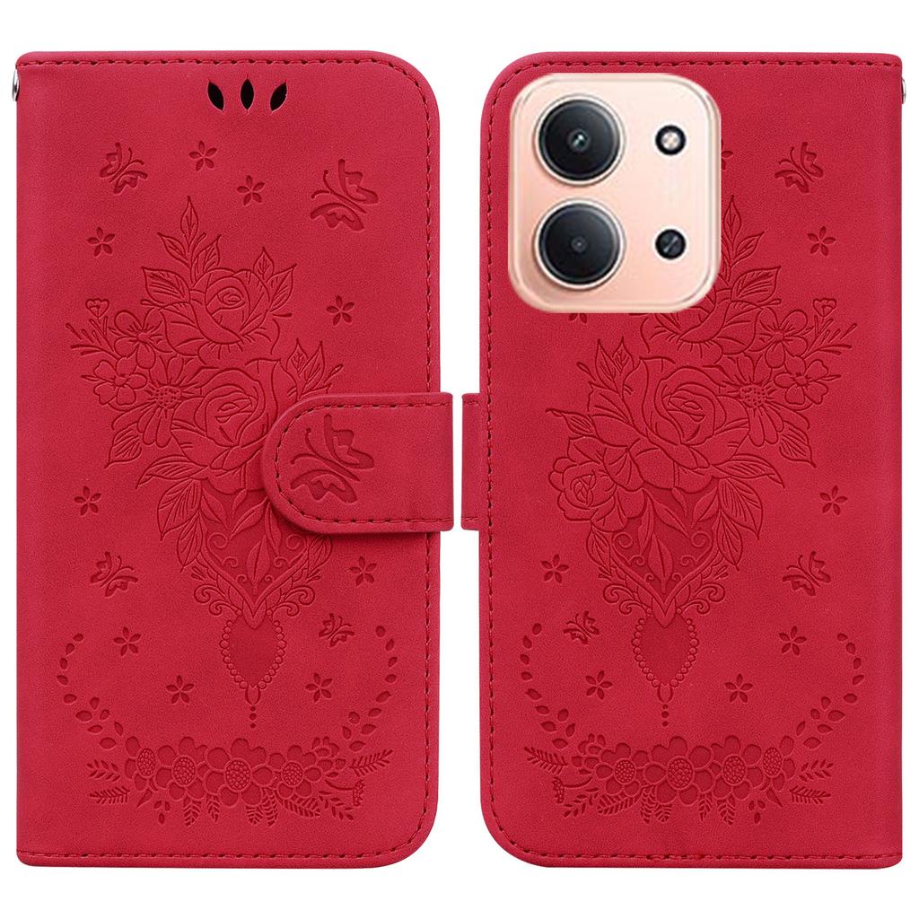 For Xiaomi Redmi 15C 5G (EU) (173mm)/15C 4G (EU) (173mm) Case Butterfly Flower Imprint PU Leather Wallet Phone Cover with Strap