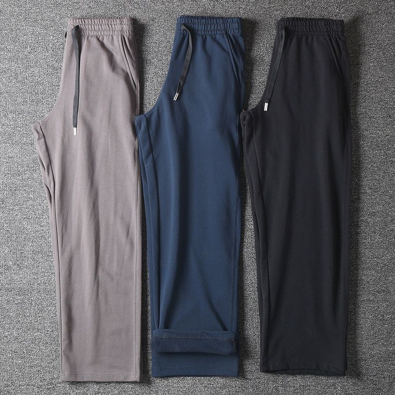 340g Terry Cotton Spring and Summer Unisex Loose Straight-Leg Knit Sweatpants Solid Color Stretchy Sports Casual Long Pants