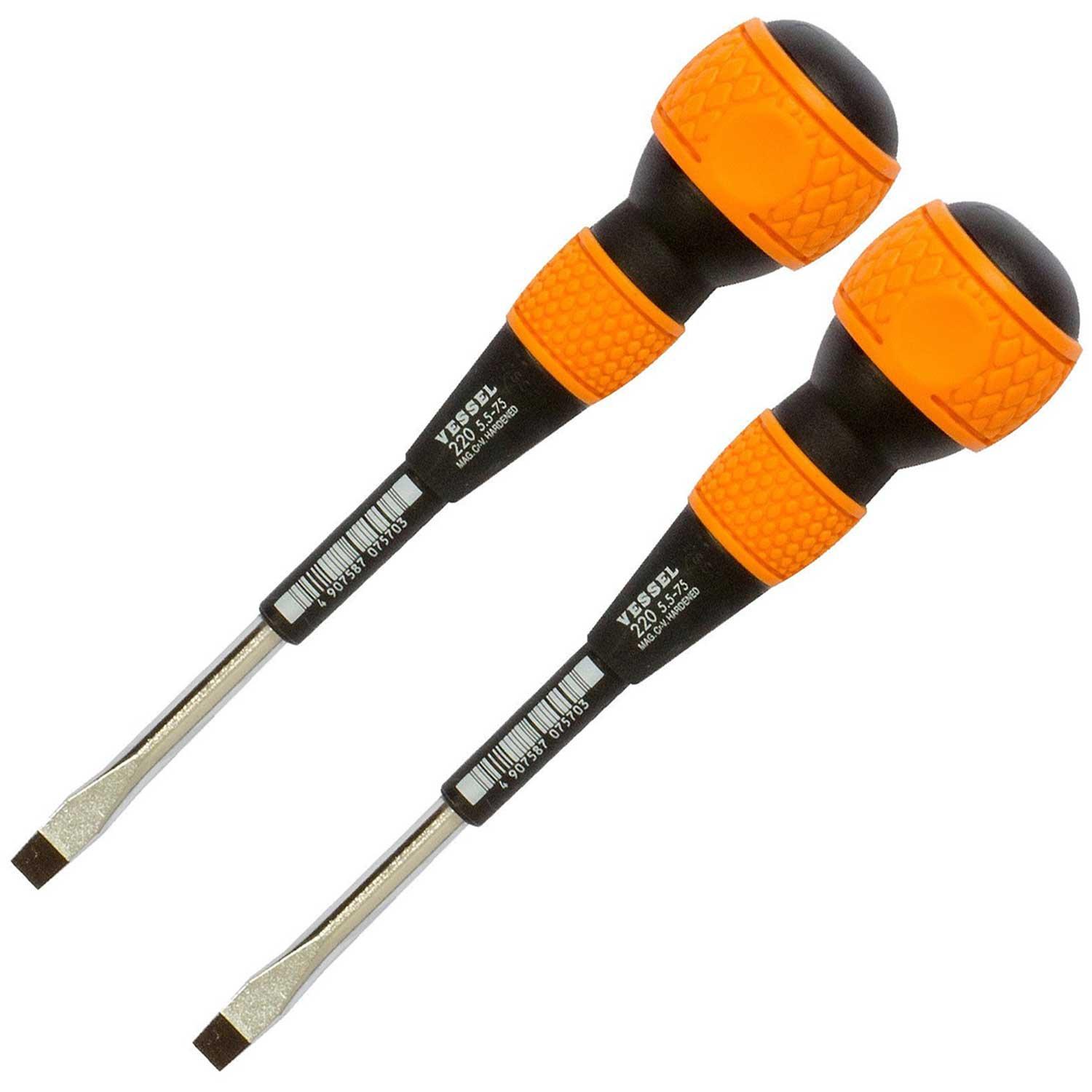 

VESSEL Ball Grip Driver No. 220 Flathead 5.5 x 75 Set of 2