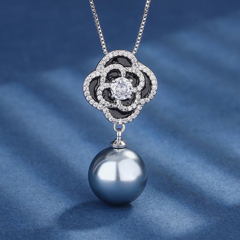 Jewelry Copper Bottom Gold-Plated Inlaid Pearl Temperament Camellia Set Female 16-14Mm