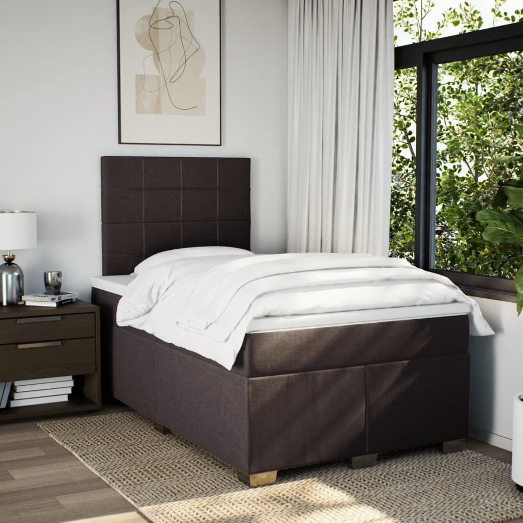 Box Spring Bed with Mattress Dark Brown 120x200 cm Fabric