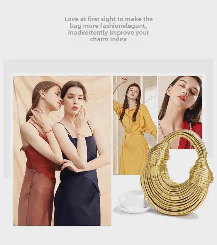 Women's Gold Hand-Woven Cloud Crossbody Bag