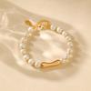 Gold Plated Pearl Bead & Irregular Metal Bar Bracelet With Extension Chain