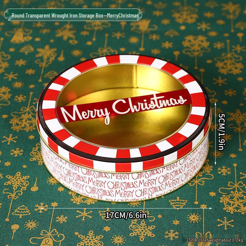 Christmas Transparent Round Tin Box for Cookies, Candy, and Chocolate Gifts