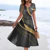 Women's Summer Casual Fashion Print Pocket Short Sleeve V-Neck Swing Dress