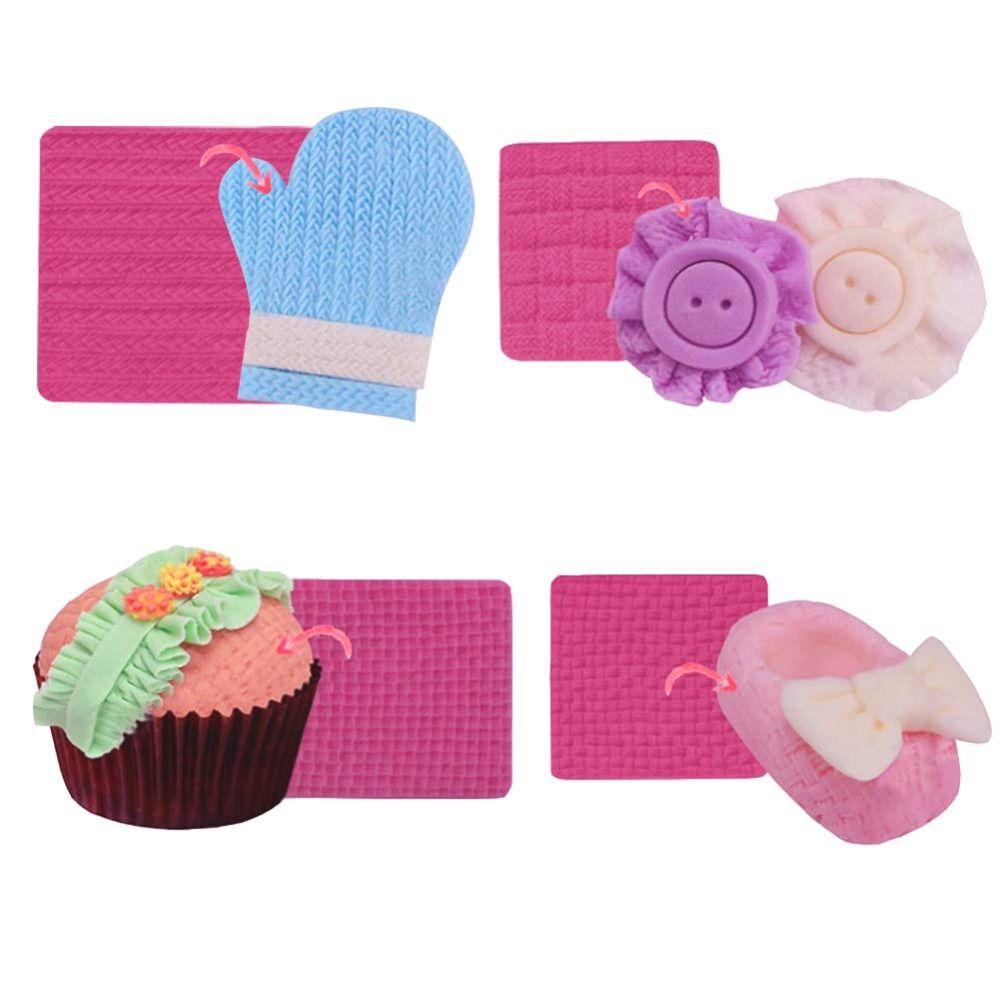 4PCS Silicone Fondant Impression Mat Knitted Texture Knitting Texture Mold Cupcake Decorating
