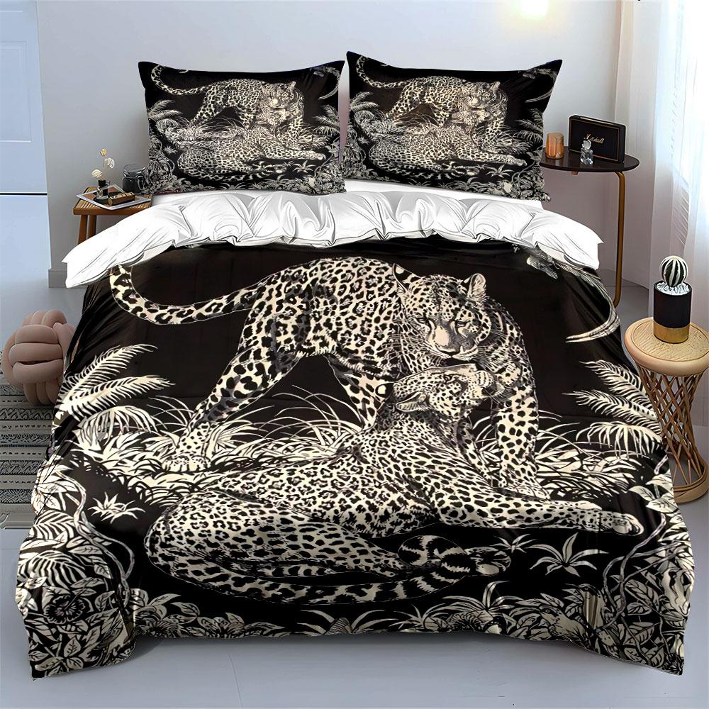 Leopard Jungle Print Set Bedding Duvet Cover Set Duvet Cover Pillowcases  (1*Duvet Cover 2*Pillowcases, without duvet insert)