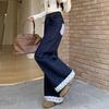 Damen Übergröße Hohe Taille Patchwork Schmetterling Bestickt Weites Bein Jeans