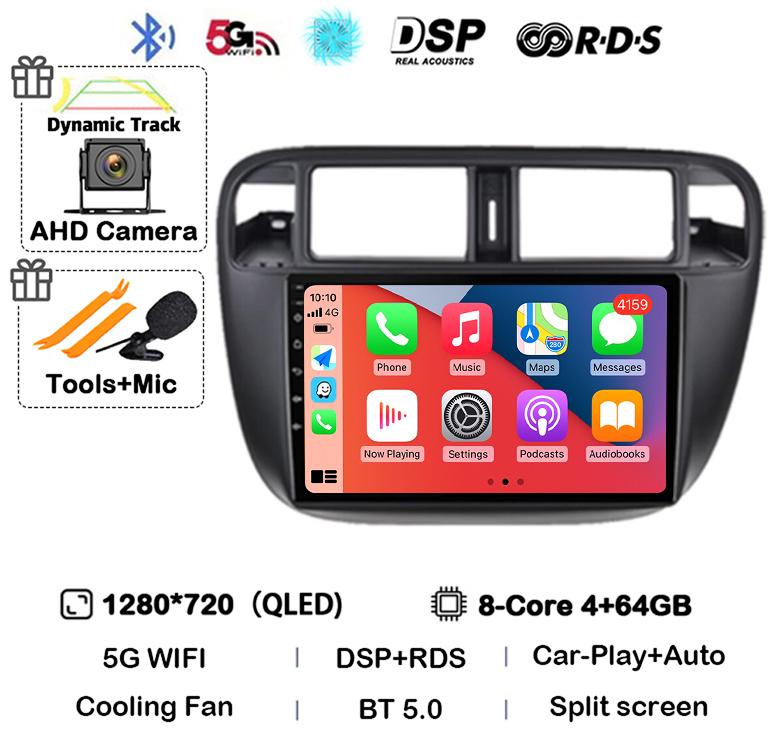 Android 14 Carplay Auto Autoradio WIFI+4G For Honda Civic 1996-2001 Car Radio Multimedia Video Player GPS Stereo 360 Camera WIFI