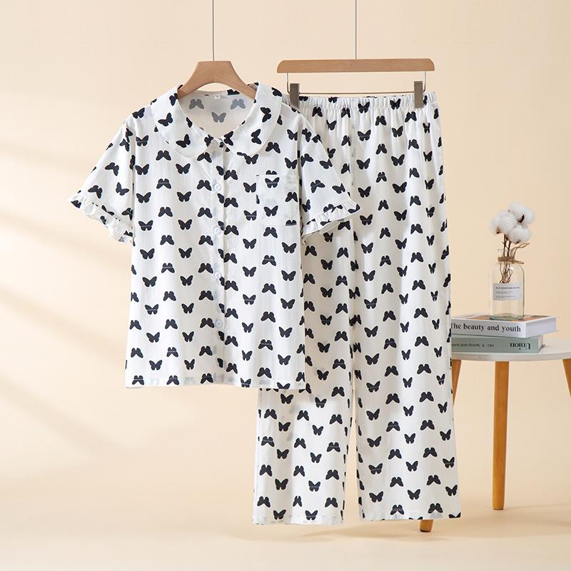 Women's Pajamas, Short-sleeved Trousers, Summer Lace Suit, Thin Butterfly Loungewear, Cardigan, Can Be Worn Outside, Ice Silk