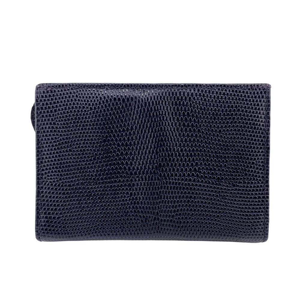 Salvatore Ferragamo Coin Pocket Key Ring Pouch Vara ribbon Lizard Coin case black Lizard Used