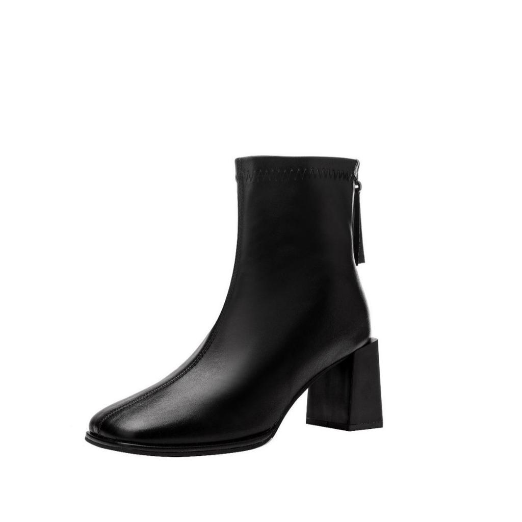 French British style thick heel short women's boots new autumn and winter fashion retro versatile thin high heel short boots women