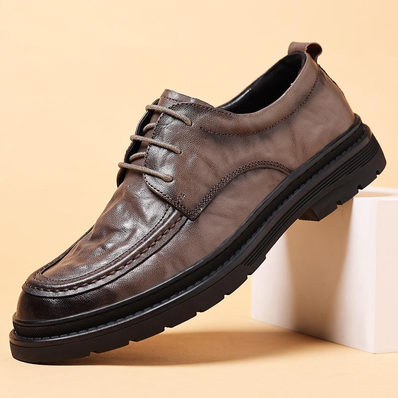 New first-layer sheepskin men's casual leather shoes business leather men's single shoes handmade men's shoes round head breathable shoes