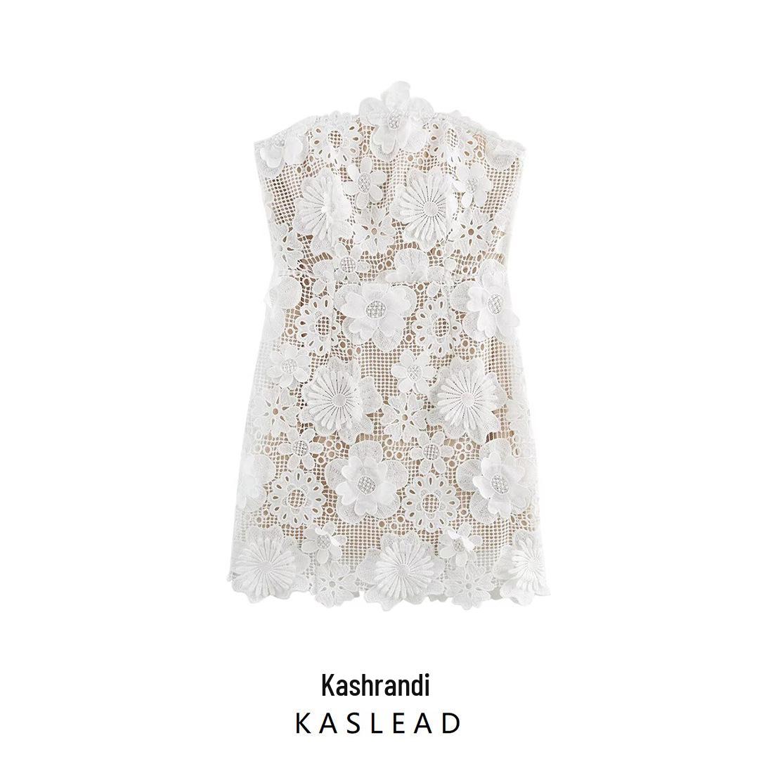 

2024 European & American Style Women s 3D Floral Strapless Slim Dress Large