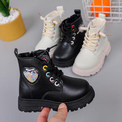 Autumn New Fashion Girl Boot Casual Versatile Comfort Girls Shoe Anti Slip Cute Rainbow Ankle Boot Sequins Simple Leather Boots