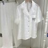 Summer ice silk thin pajamas women's pure lace short-sleeved lapel loungewear suit can be worn outside