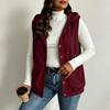 Gilet da donna alla moda con cappuccio, chiusura a bottoni, coulisse, senza maniche e con tasche