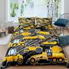 Excavator King Queen Duvet Cover Cartoon Construction Truck Bedding Set for Kids Boys Girls Tractor 2/3pcs Polyester Quilt Cover