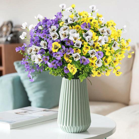 Artificial Flowers 7 Forks Bright Color No Fading No Maintenance Reusable Easy Care Fake Flower Arrangement