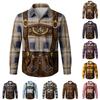 Herren 3D-Druck Locker geschnittenes Langarmhemd mit Reverskragen Herbst Vintage Freizeithemd Geeignet für Pendeln Outdoor Festival Party Atmungsaktives Oberteil