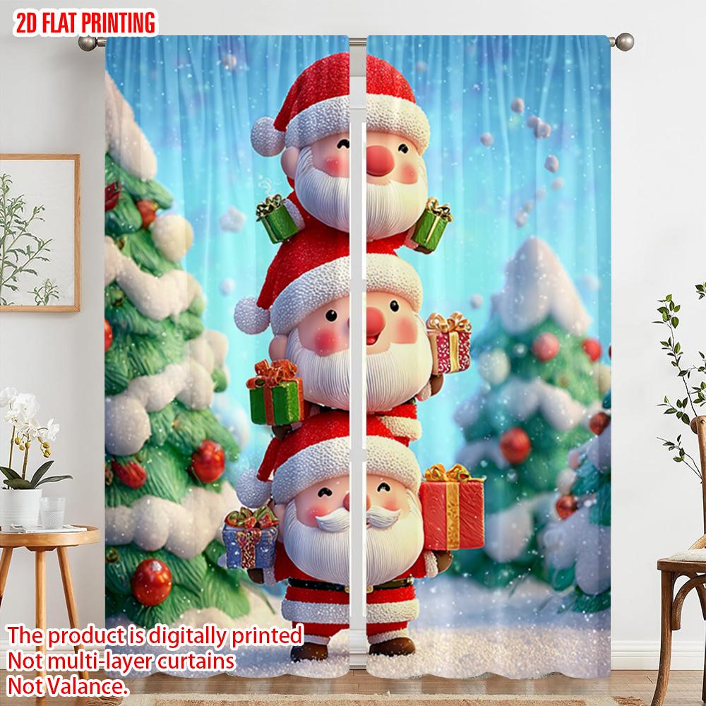 2pcs,2D plane printing Pattern Curtains Snowflakes & Evergreen Trees Versatile Fabric (without rod) Home Decor for Bedroom &