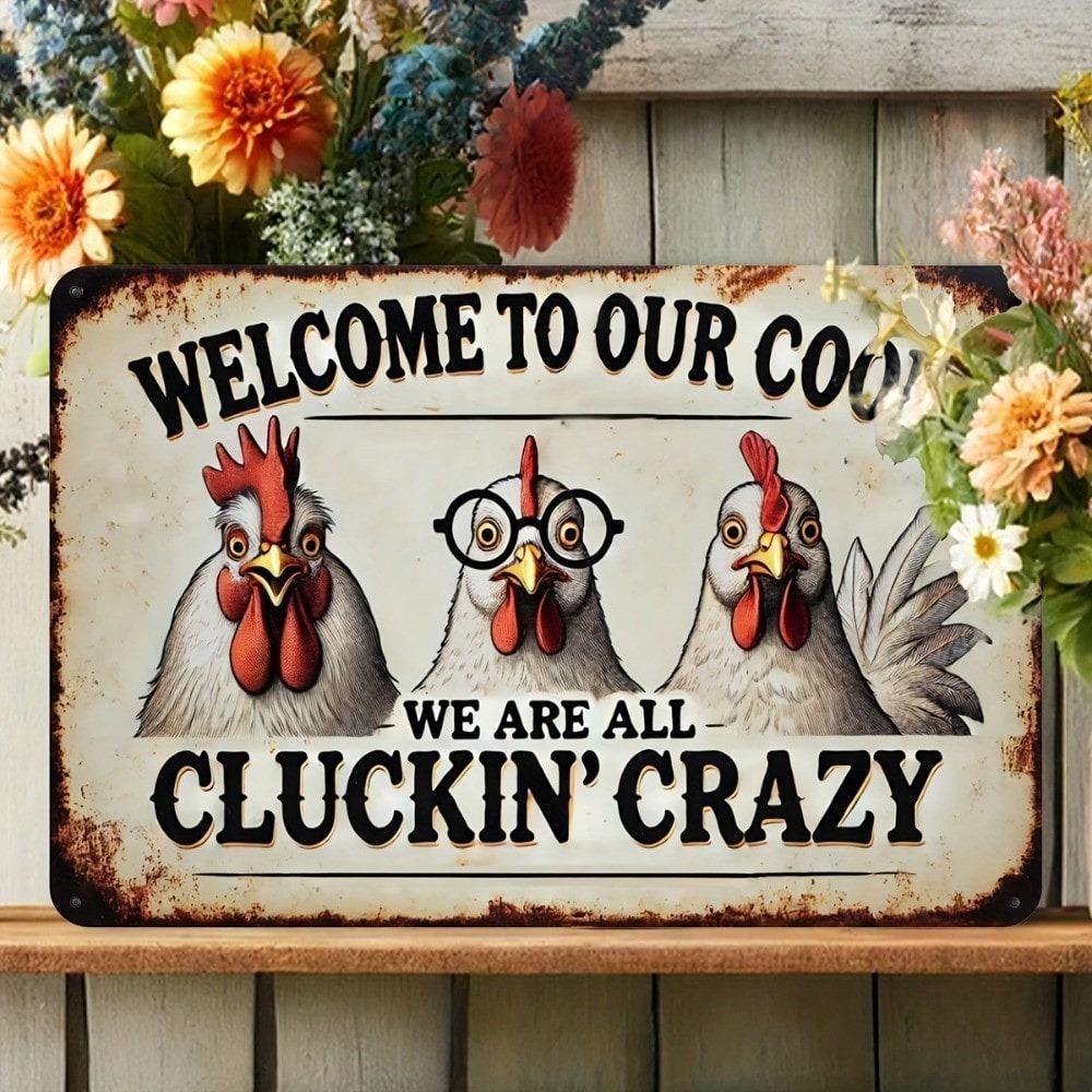 Vintage Iron Wall Art Farmhouse Sign Funny Chicken Decor Metal Tin Painting Rustic Home 12x8 Inch