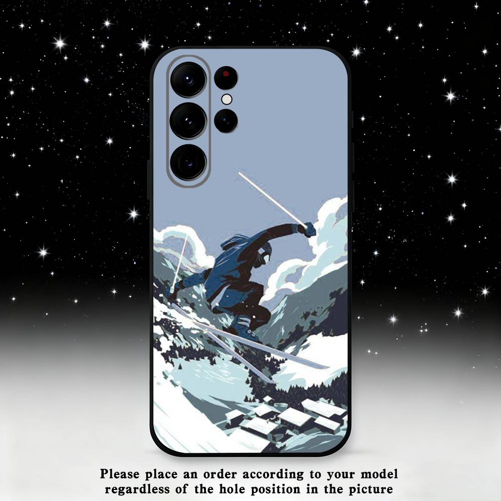 Sport Cartoon Snowboarding Phone Case For Samsung S25,S24,S23,S22,S21,S20,S10,Ultra,Plus,Lite,FE,Soft Silicone Black Cover
