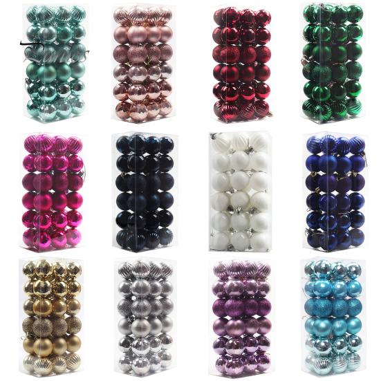 36Pcs 4cm Christmas Tree Color Ball Electroplating Multi Styles Boxed Unbreakable Reusable Scene Layout Plastic Xmas Party Decor Hanging Ball Pendant