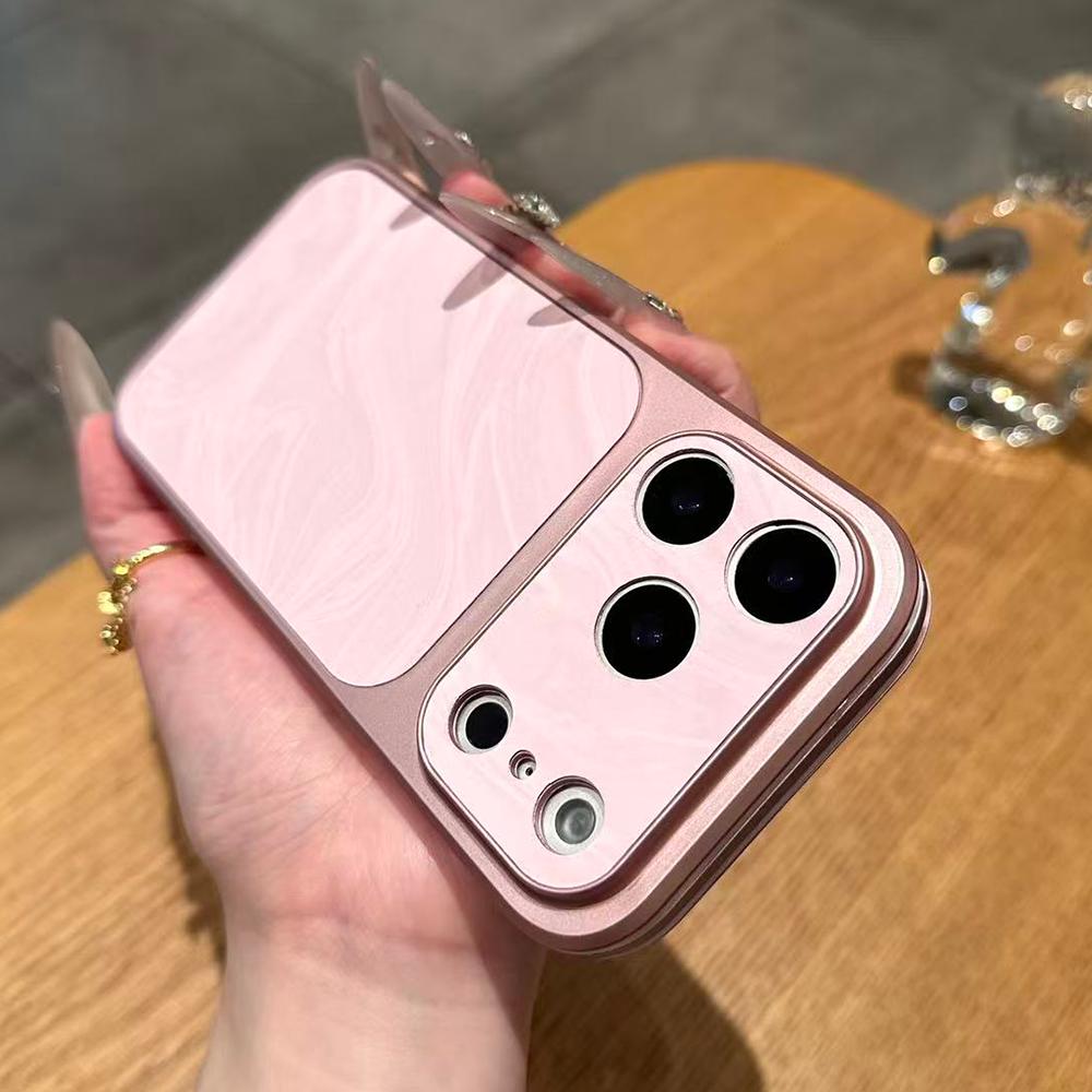 Fashion Water Ripple Large Window Case For iPhone 17 16 15 14 13 Pro Max Solid Color Shockproof Matte Bumper Protection Cover