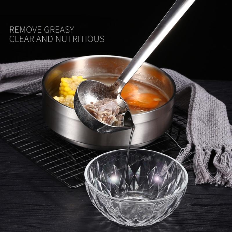 Long Handle Oil Soup Separate Spoon Home Strainer Cooking Colander Kitchen Scoop Stainless Steel Ladles Dinner Tableware