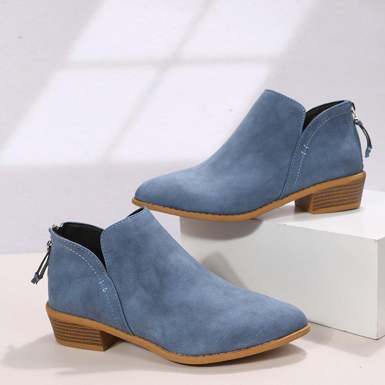 2022 European & American Autumn/Winter Women's Plus Size Suede Chunky Heel Back Zipper Ankle Boots