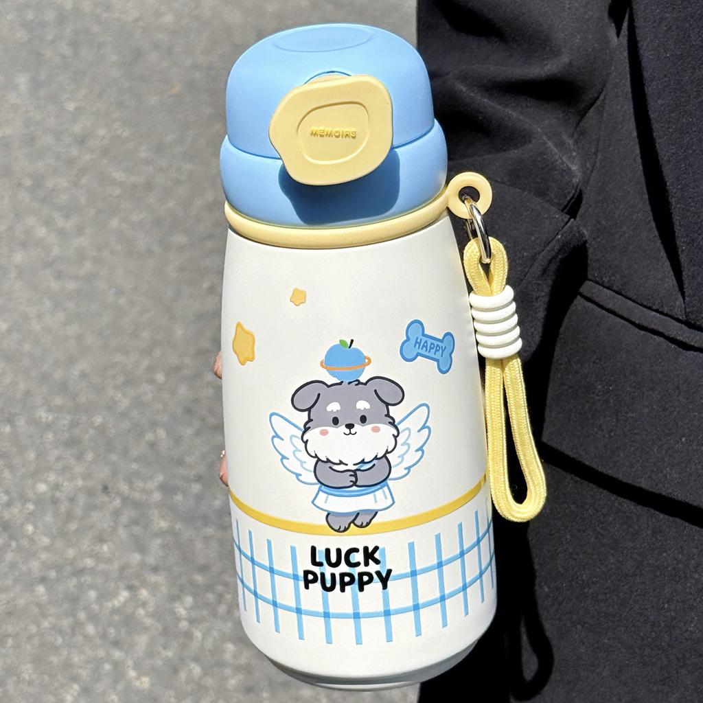 Water Bottle Cute Apple Dog Cartoon Thermos Cup Sturdy Lifting Ring Easy To Carry a Cup Double Drinking Cup