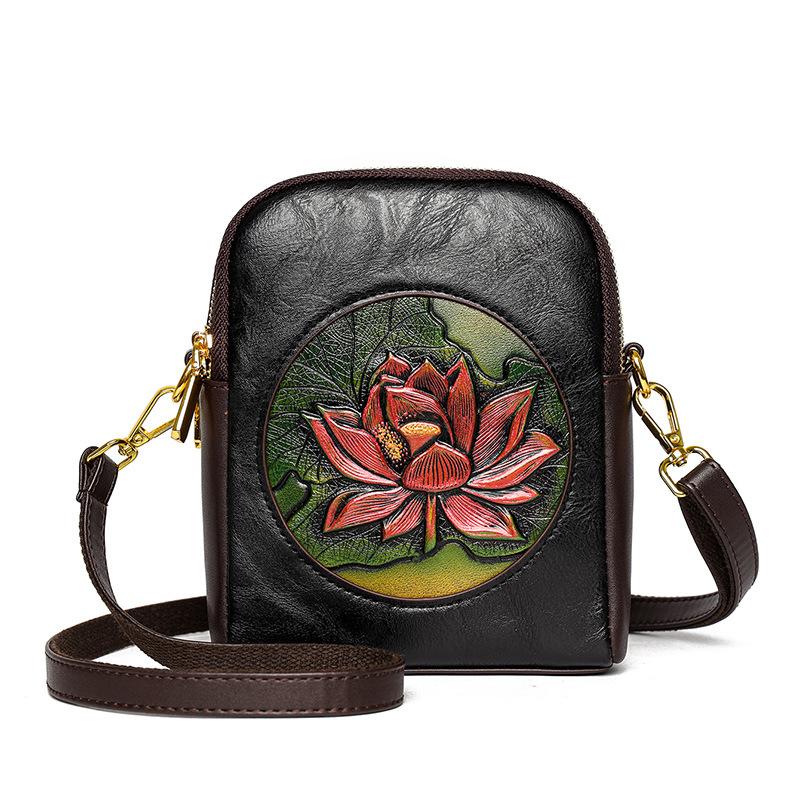 

Повседневная сумка через плечо с тисненым принтом пиона премиум-фактуры - новая сумка через плечо в китайском стиле для повседневного использования и поездок на работу