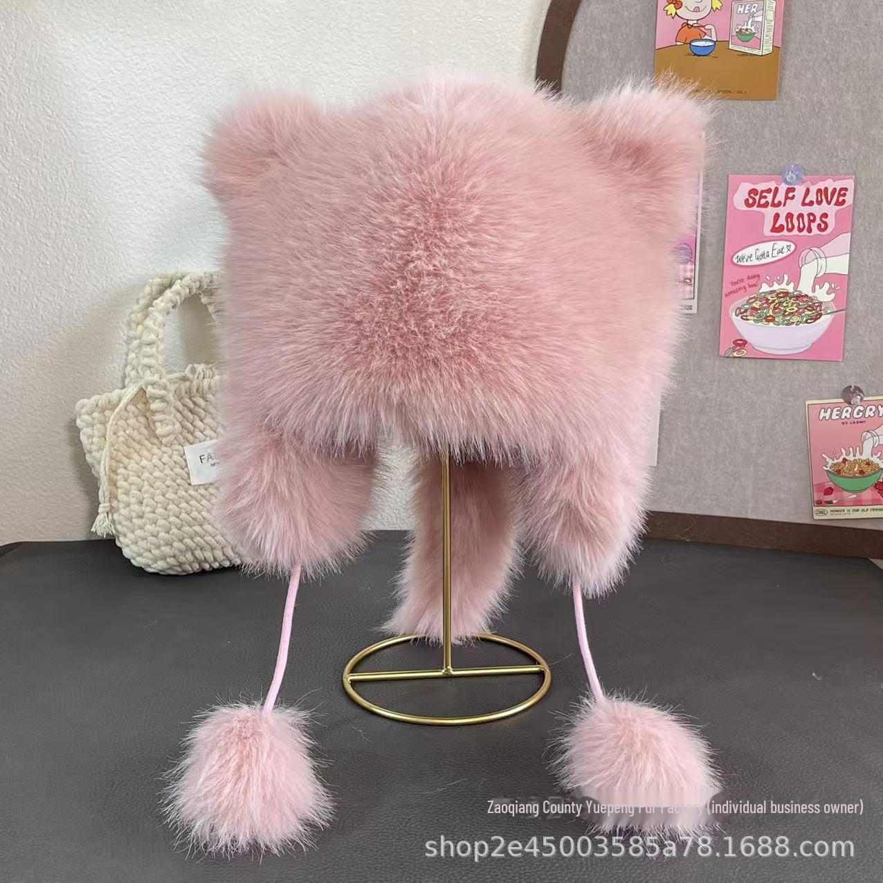 

Зимняя меховая шапка Lei Feng для девочек с милыми медвежьими ушками и дизайном, открывающим лицо, для северо-востока Китая One Size розовый